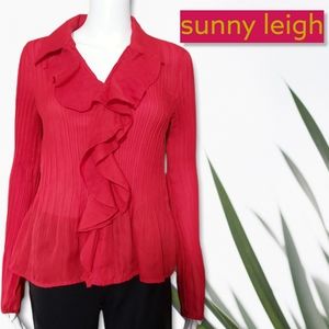 Sunny leigh Red Ruffled Long Sleeve Button Up Blouse size M